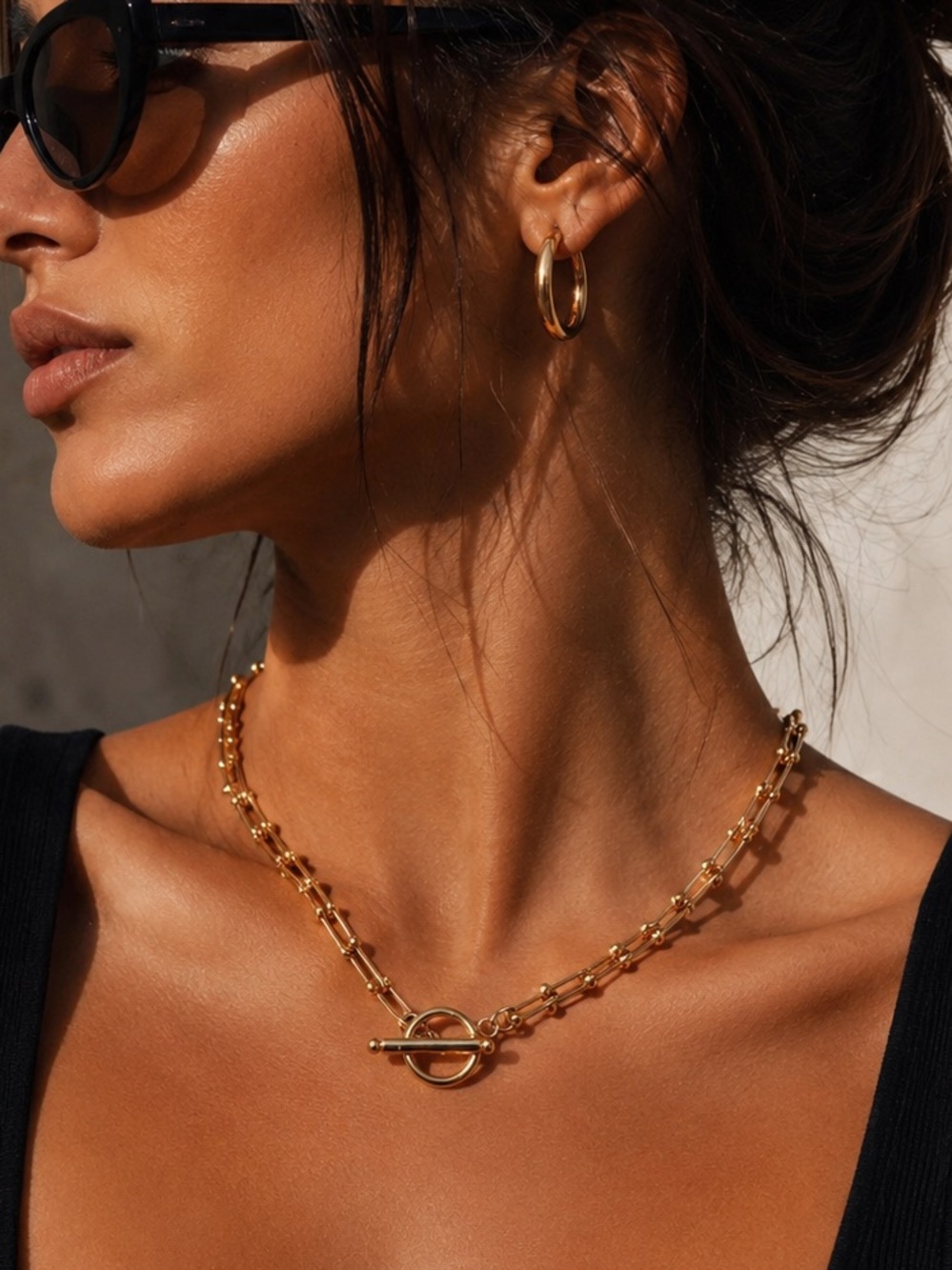U Shape Graduated Link 18k Gold Charm Chain Necklace